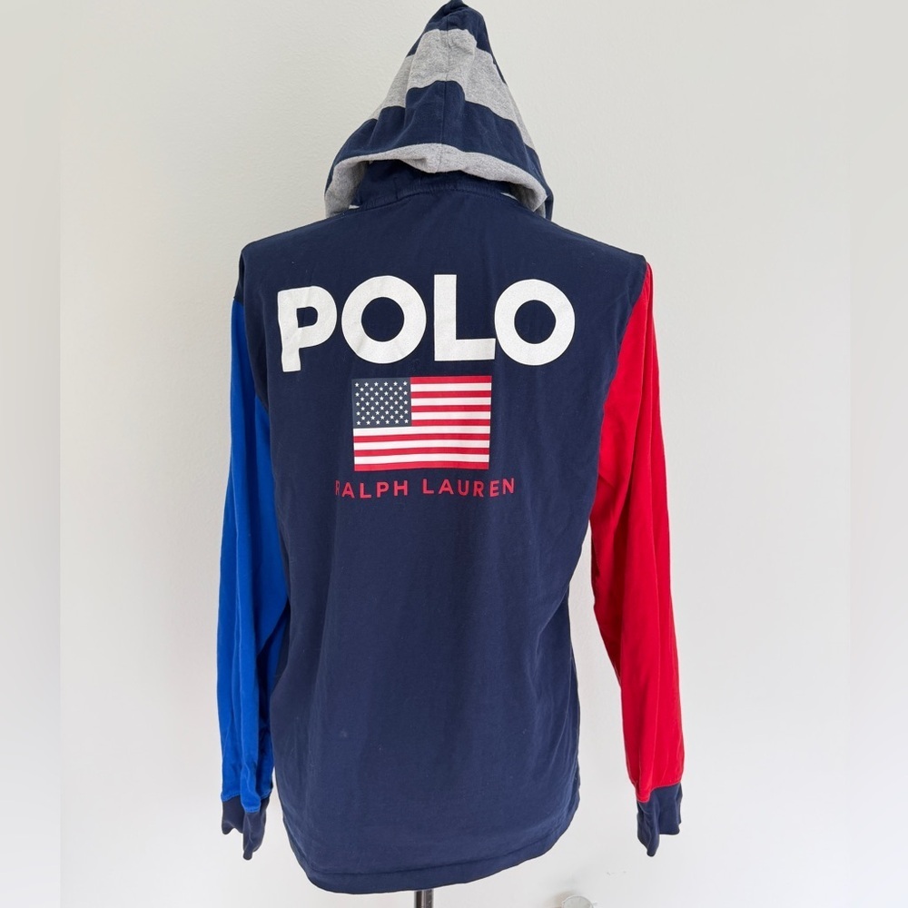 Y2K Polo Ralph Lauren Color Block Jersey Hoodie T-shirt Sz S Quintessential